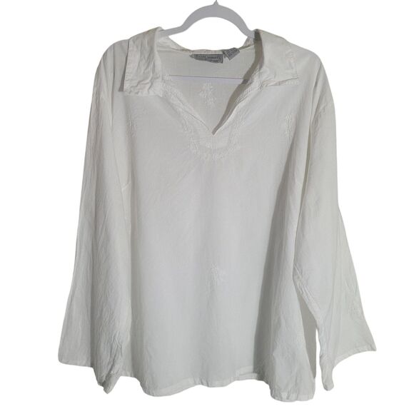 Jane Ashley Tops - Jane Ashley Lightweight Embroidered Popover Top Women's Size 2X White Beach